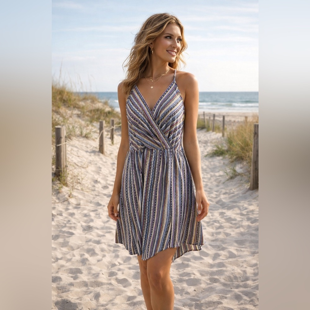 BCBGeneration Women's Spaghetti Strap Draped Pockets MIDI Dress